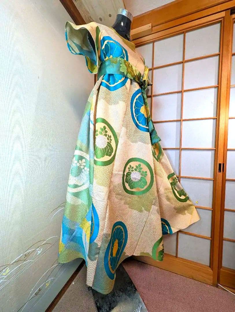 打掛着物リメイクワンピース正絹ウエストリボン付き着丈126センチ身幅60センチ NEXPOTALLINN_EU