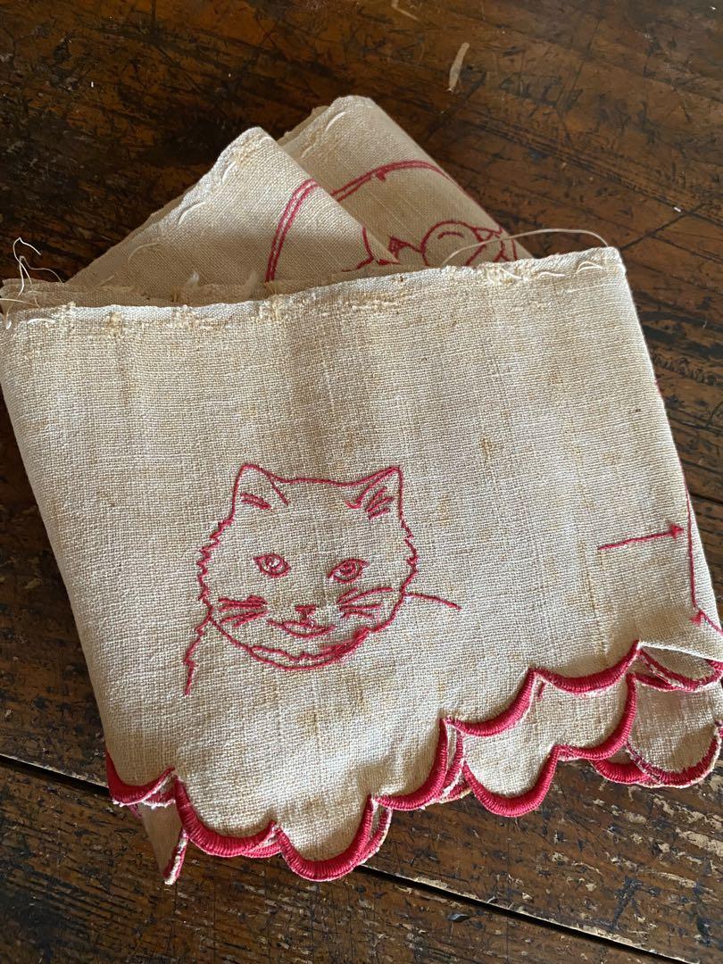 フランス　アンティーク　リネン刺繍　暖炉の飾り