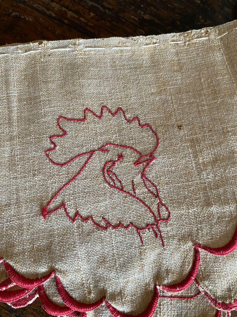 フランス　アンティーク　リネン刺繍　暖炉の飾り