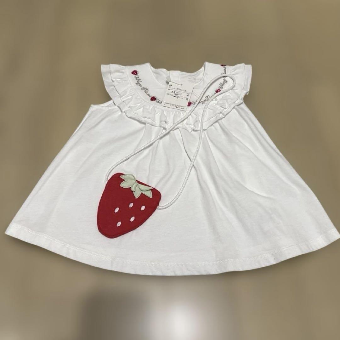 新品タグ付き メゾピアノ 100cm イチゴポシェットつきノースリーブチュニック