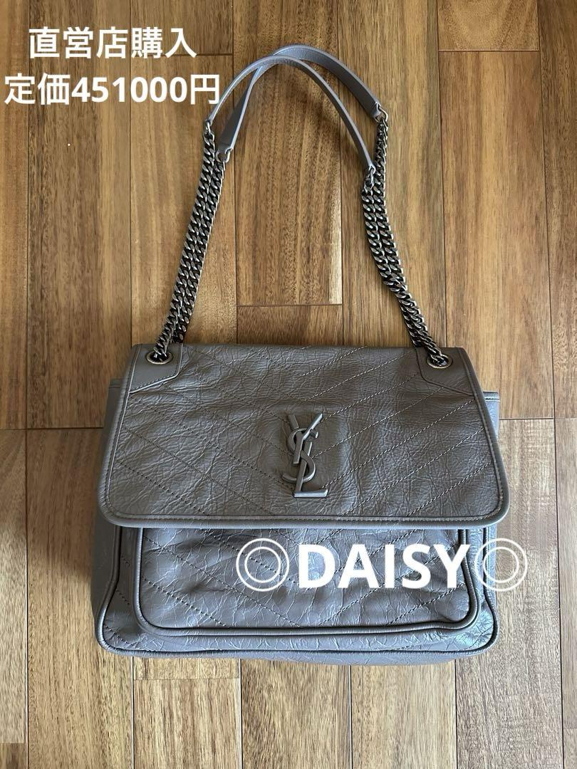 税関送料込★SAINT LAURENT★ニキカッサンドル バッグ YSL NIKI MEDIUM CHAIN BAG IN CRINKLED VINTAGE BLK LEATHER