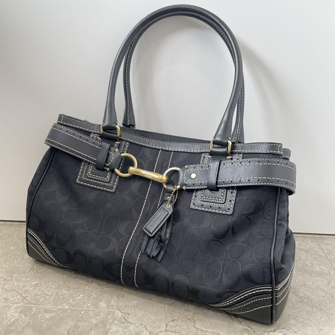 極美品 COACH コーチ ハンドバッグ　シグネチャー　レザー　ブラック COACH - 国内正規品美品 COACHコーチ シグネチャーハンドバッグ