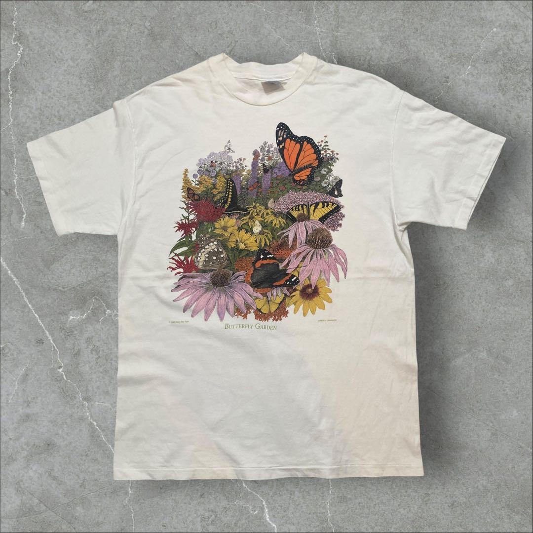 USA製90sFlower ARTTシャツ虫昆虫花自然蝶々シングルステッチ