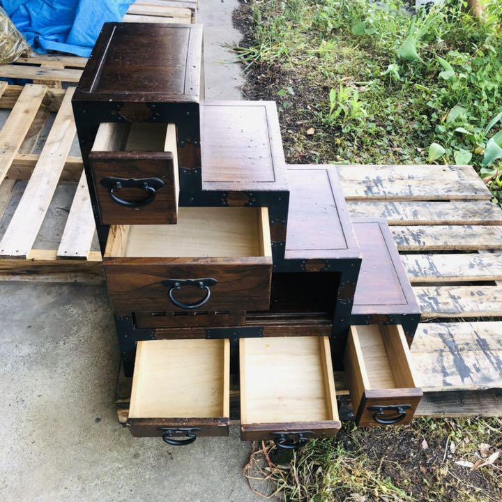 階段形 収納 引き出しタンス 箪笥 昭和レトロ タンス収納