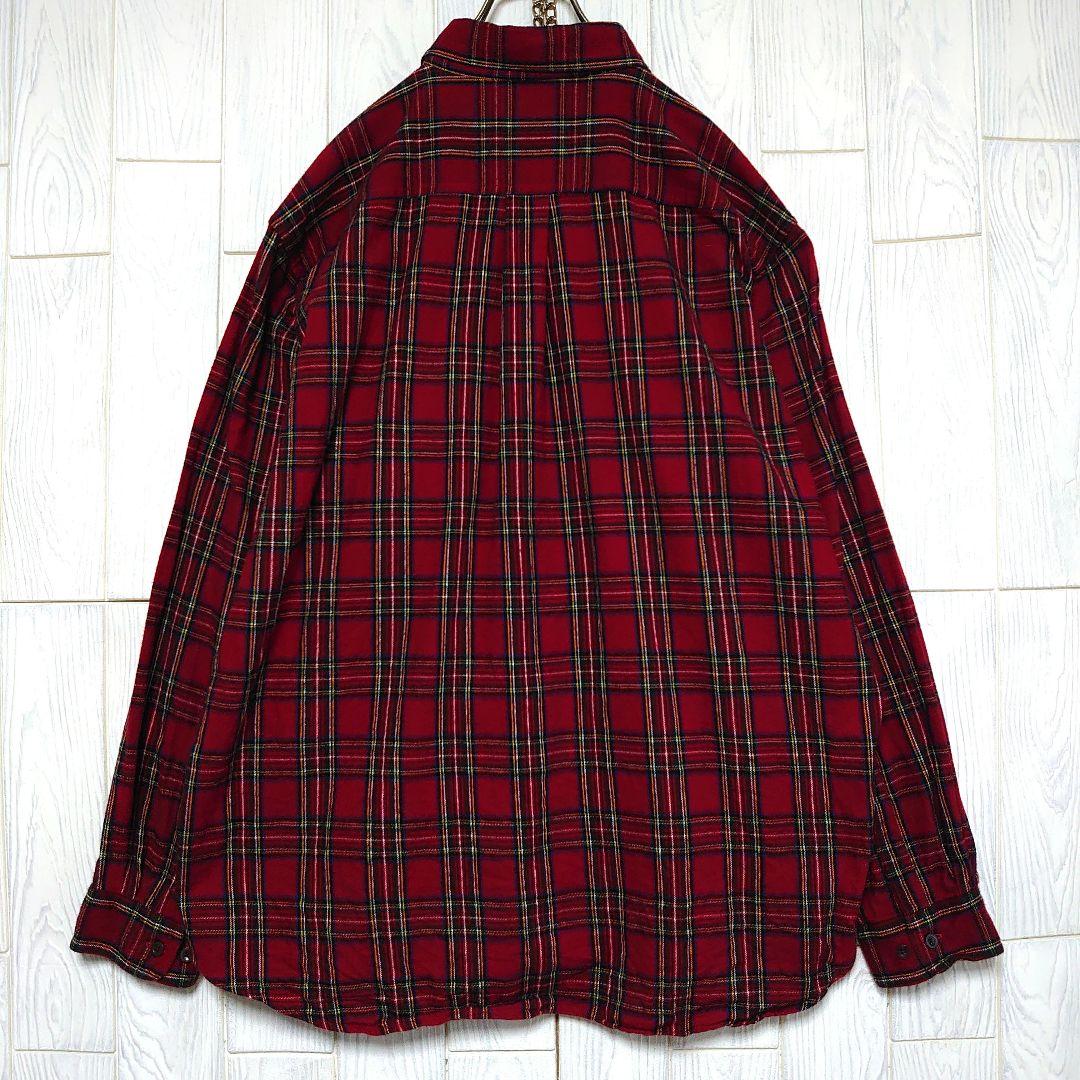 人気 エルエルビーン 長袖 ネルシャツ XL レッド チェック アウトドア 古着