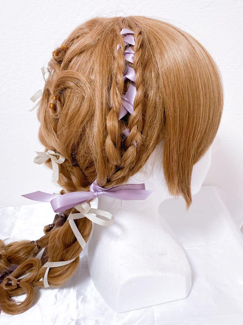 量産型ヘアメ ウィッグ ライトブラウン×パープル リボン ハート レースアップ