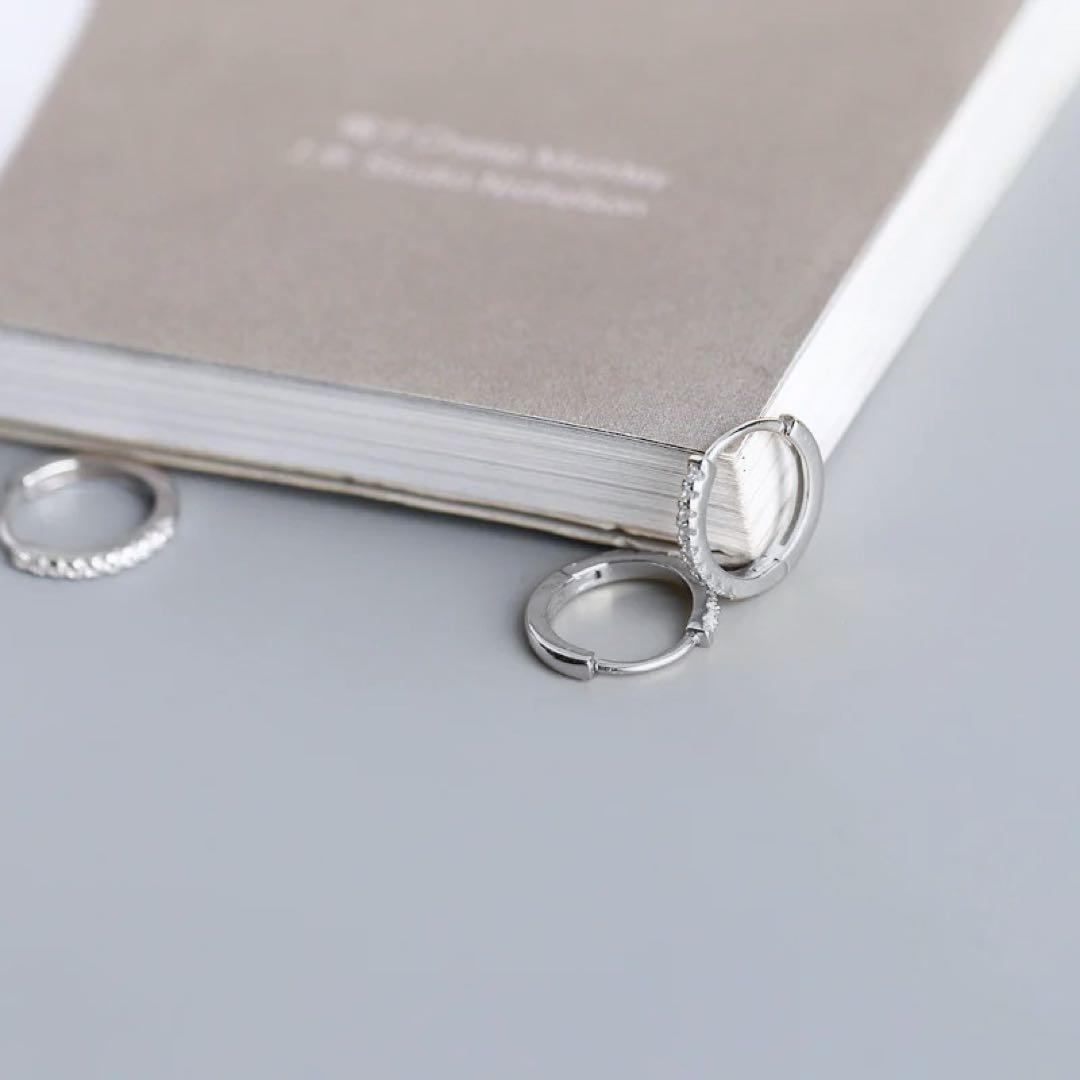 025P/【高品質✨】フープピアス　SV　内径13mm　ラインストーン　シンプル 025Pm【高品質✨】フープピアス SV 内径13mm ラインストーン