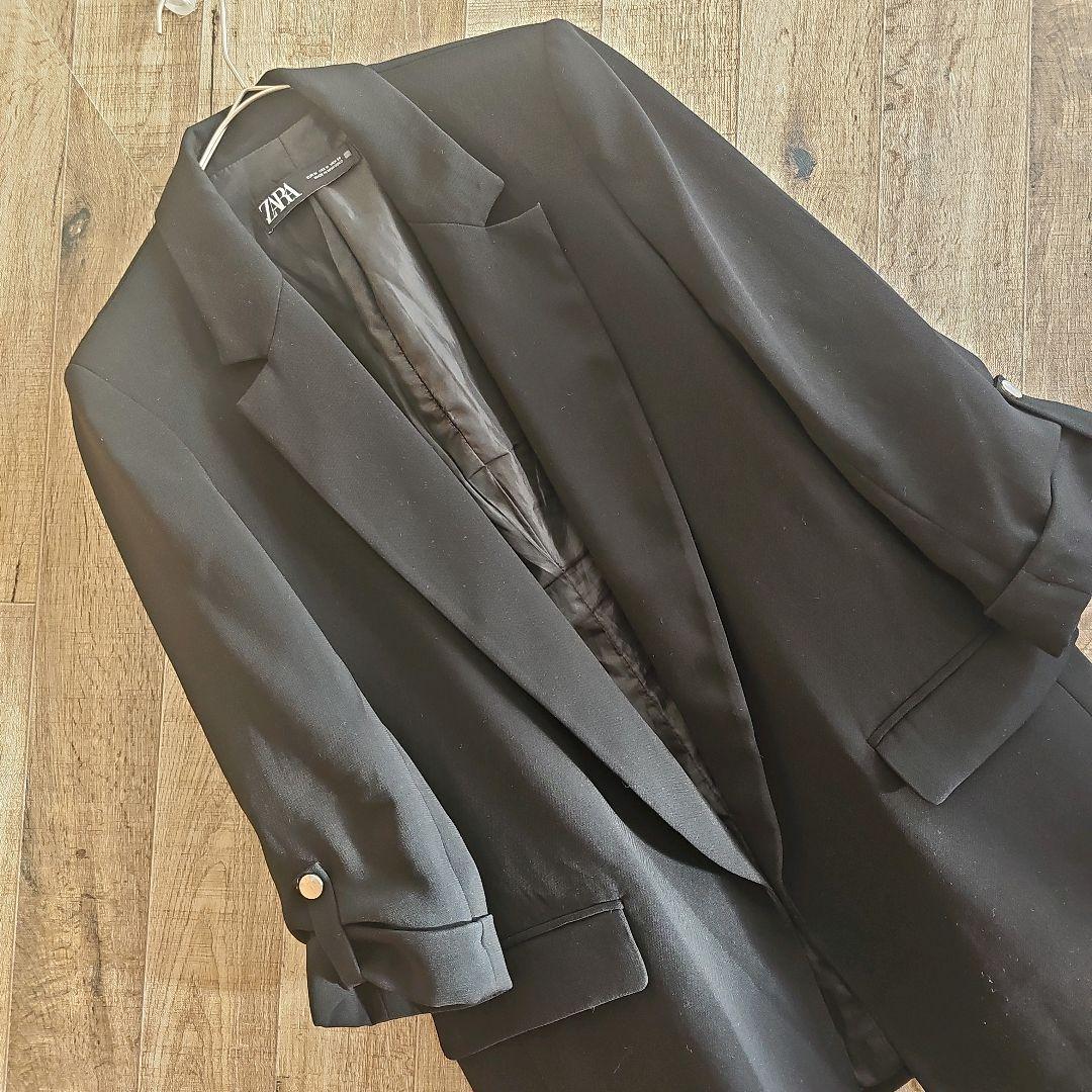 ZARA ザラ 七分袖 ノーボタンジャケット ブラック M - メルカリ