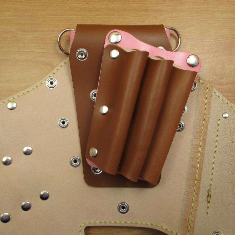 キャメル＆ピンク 6丁差し 本革 シザーケース SCA-100/CCB
