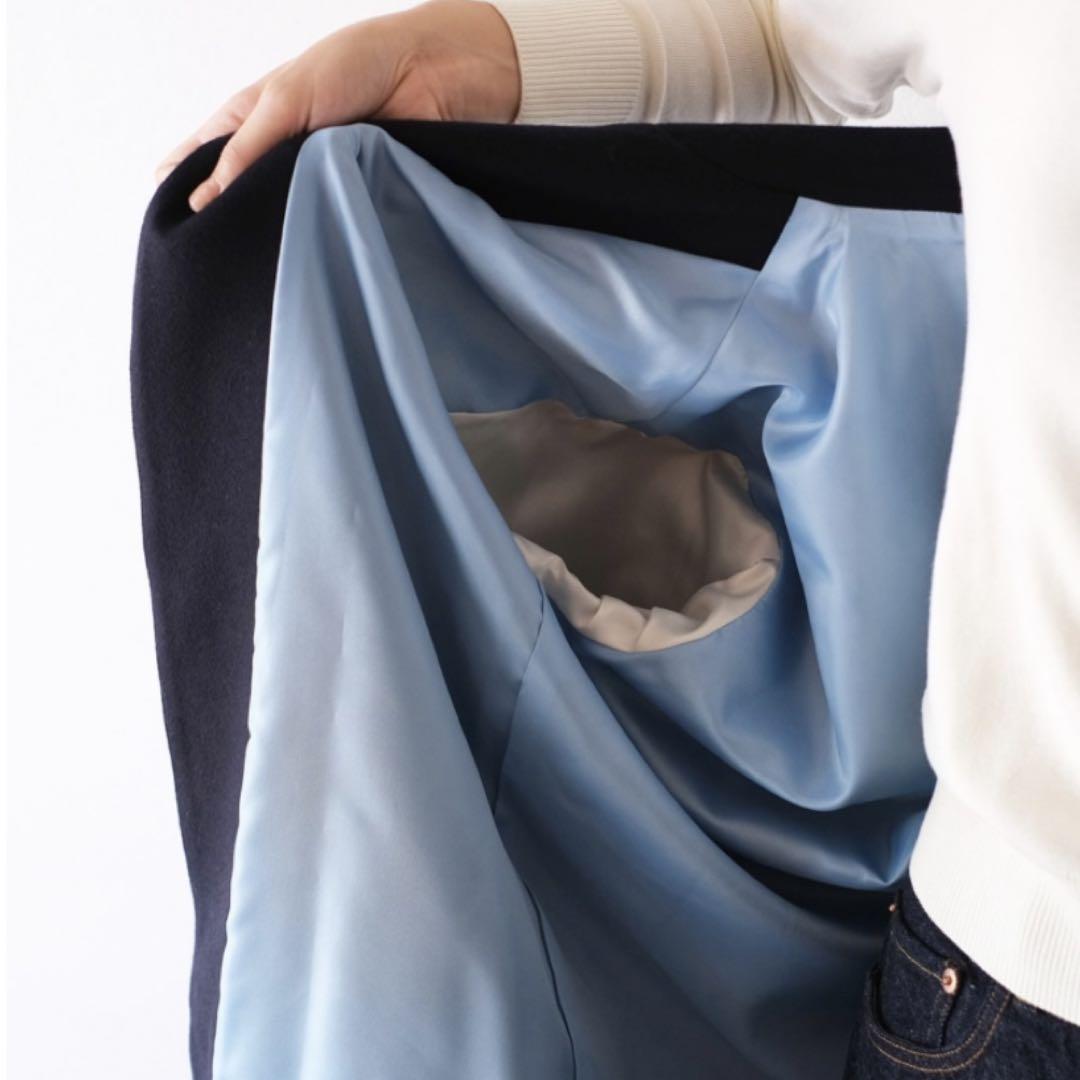 新品】カシミヤ混ノーカラーロングジャケット 濃紺