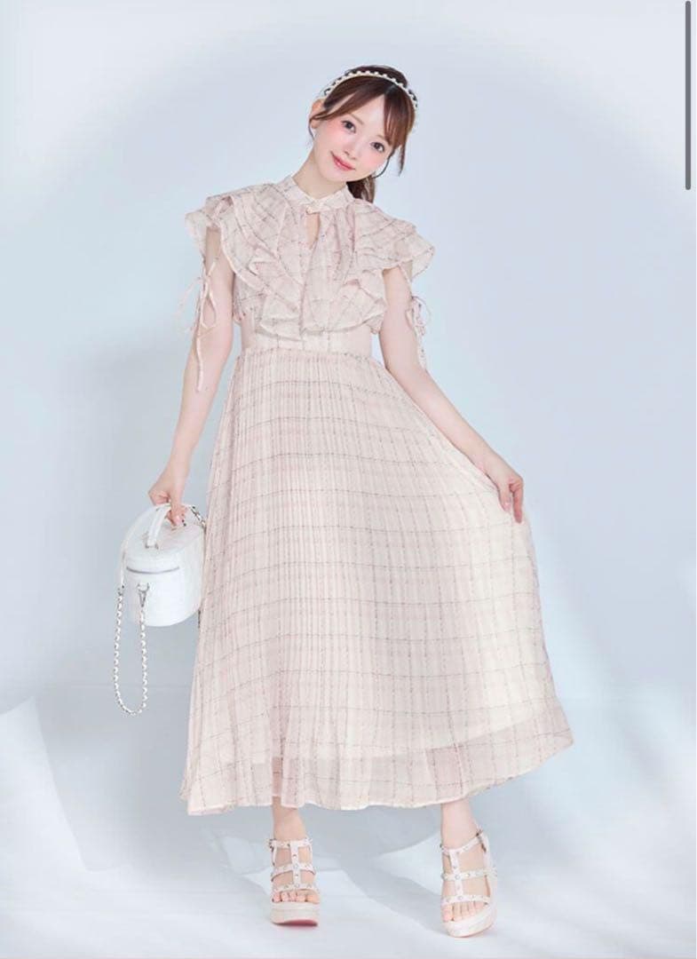Michell Macaron フリルマキシドレス ベージュ