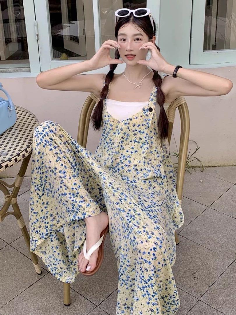 涼しげ花柄ロングワンピース♪夏にぴったりシンプルデザイン