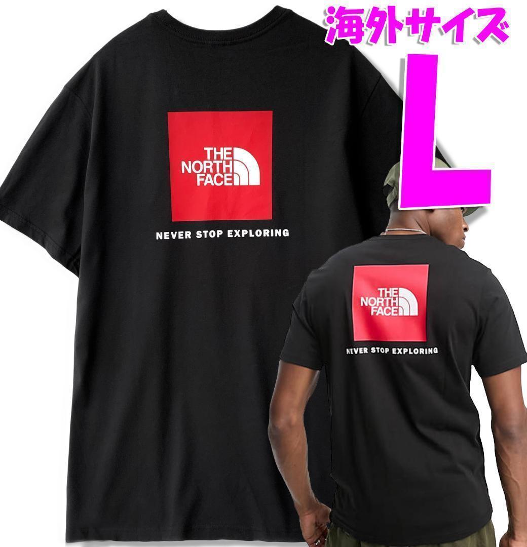ノースフェイス Tシャツ メンズ 半袖 海外L 日本XL相当 黒赤 box