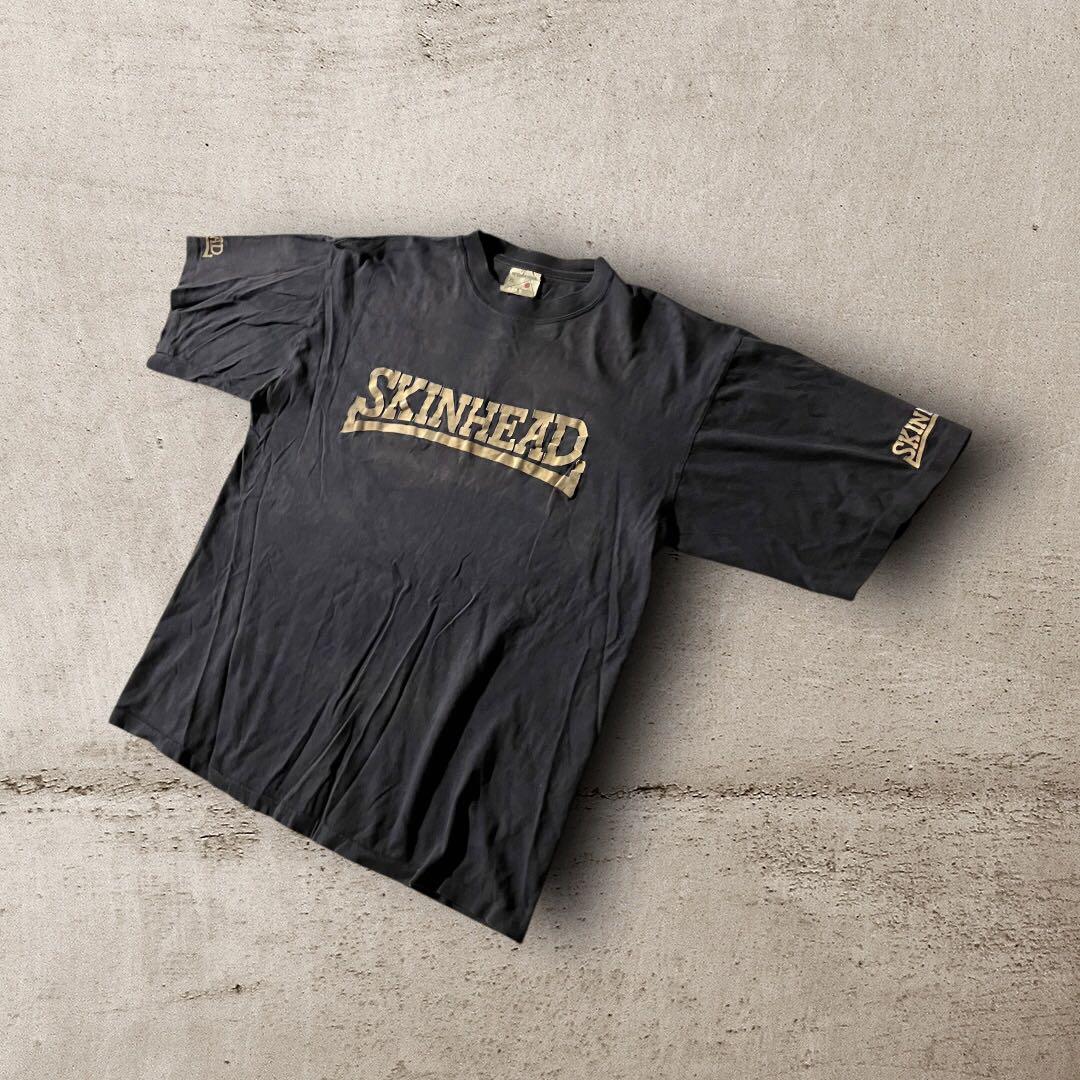 USA古着vintage SKINHEADロゴTシャツ鬼フェードシングルステッチ