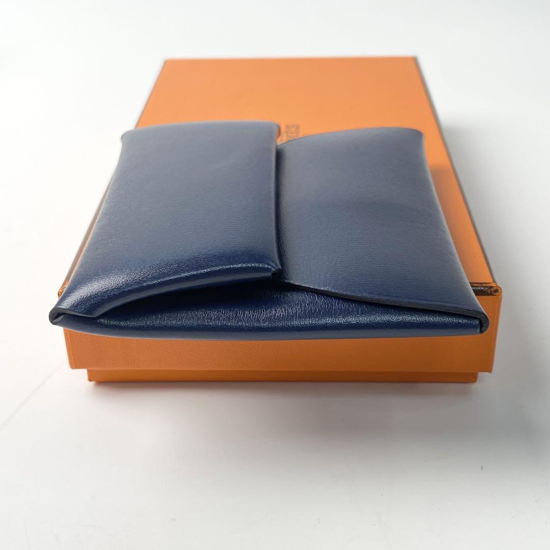 【美品】HERMES ネイビー コインケース　バスティア 美品 HERMES バスティア ボックスカーフ コインケース W刻印