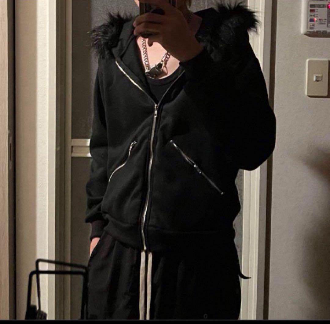 即日配送】短丈y2k fur zip hoodie ファー付きジップパーカー