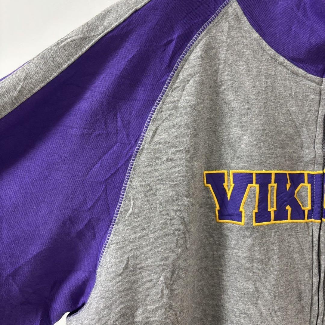 USA古着　NFL　パーカー　VIKINGS プリント パープル　グレー
