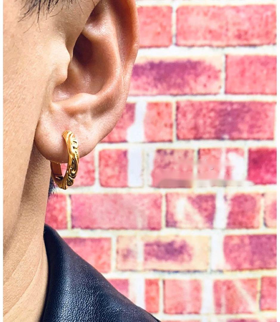 22k スクロールフープピアス 両耳 ゴールド 唐草 メンズ KIN-KAAI_COM