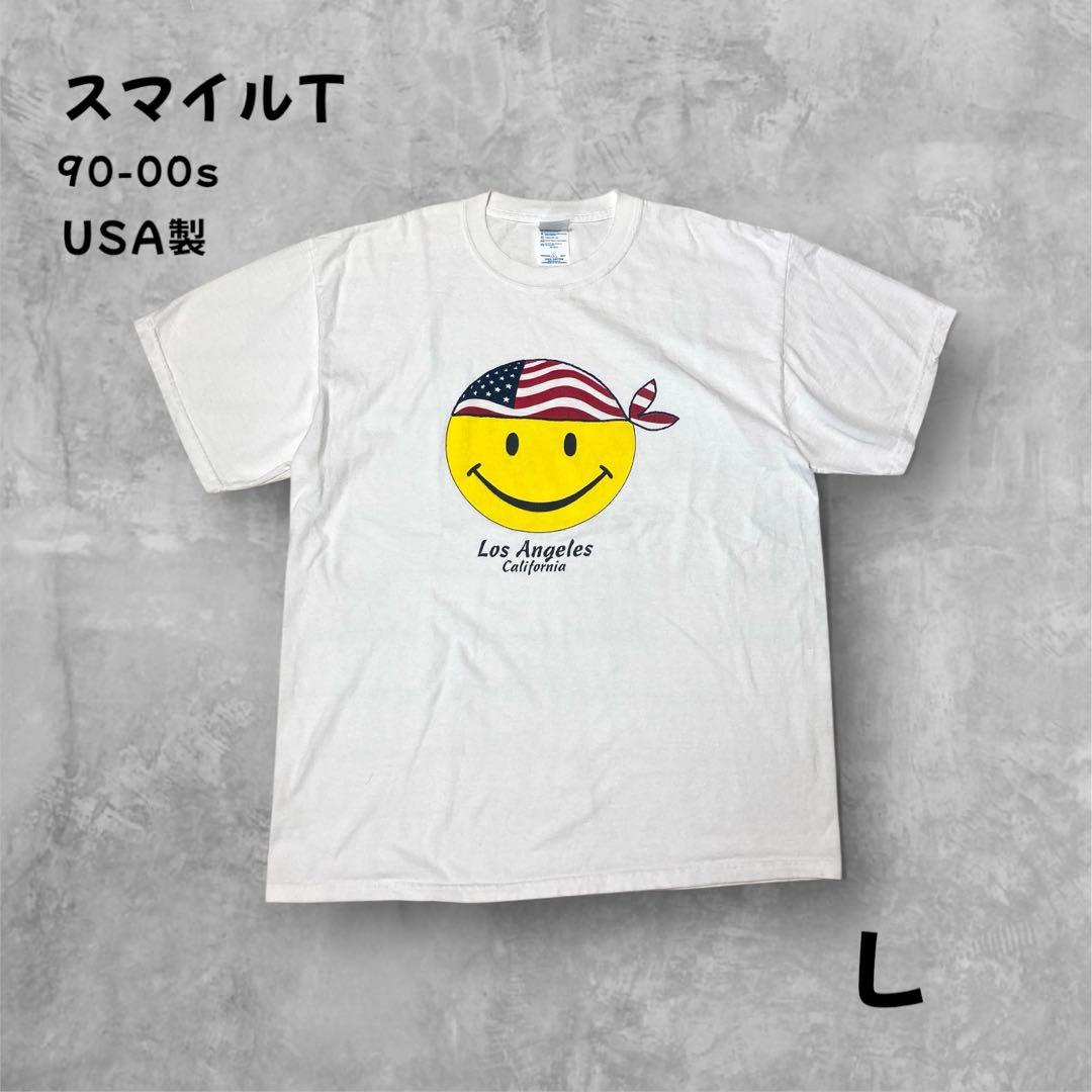 USA製 DELTAスマイルTシャツ ロサンゼルス 星条旗90s00s白Lサイズ