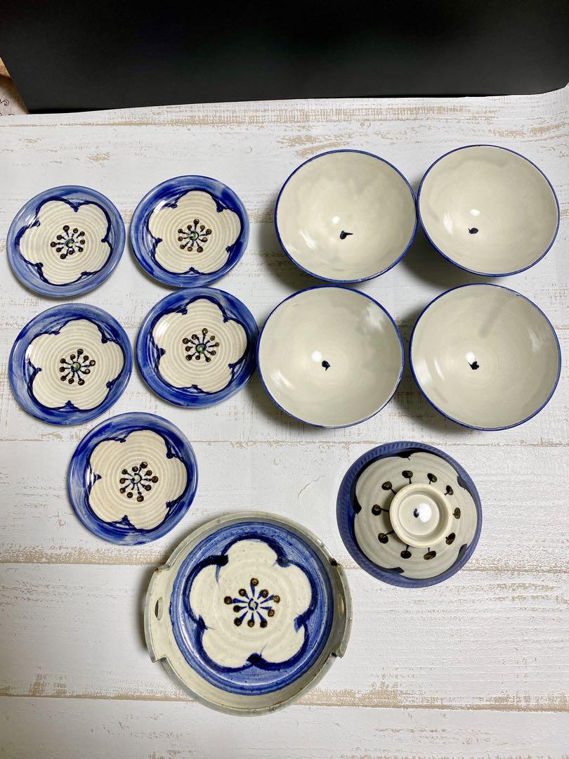 梅の絵柄 和食器11点セット茶碗、銘々皿(小皿)、漬物鉢
