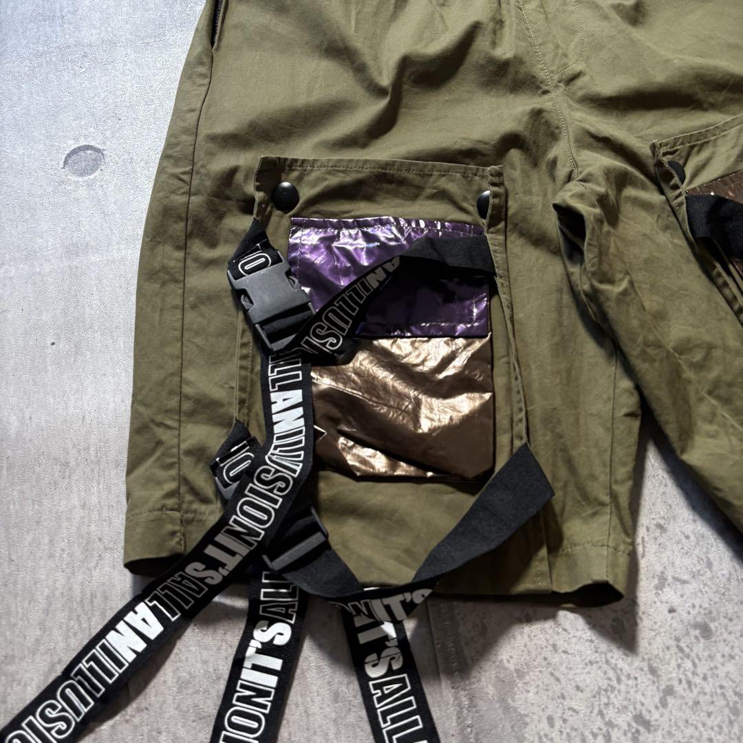 y2k gimmick cargo half pants tape logo - メルカリ