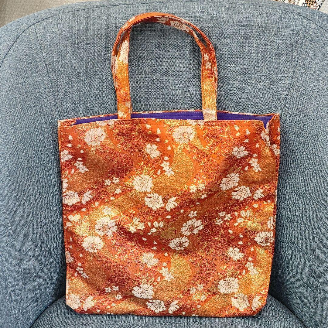 花柄オレンジ　和風トートバッグ 　ポーチ付き 4,700円
