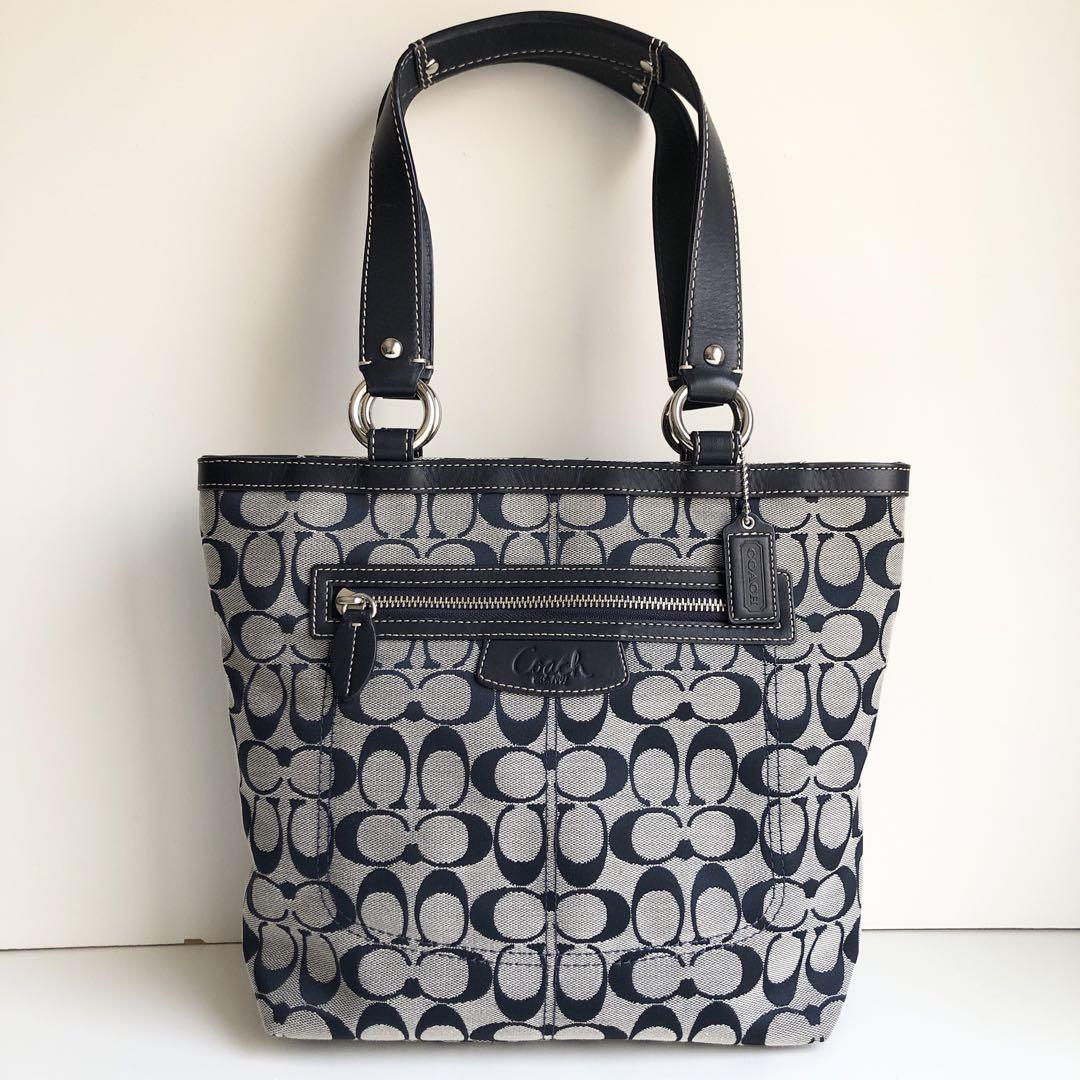 ほぼ新品✨COACH コーチ ハンドバッグ シグネチャー レザー ネイビー