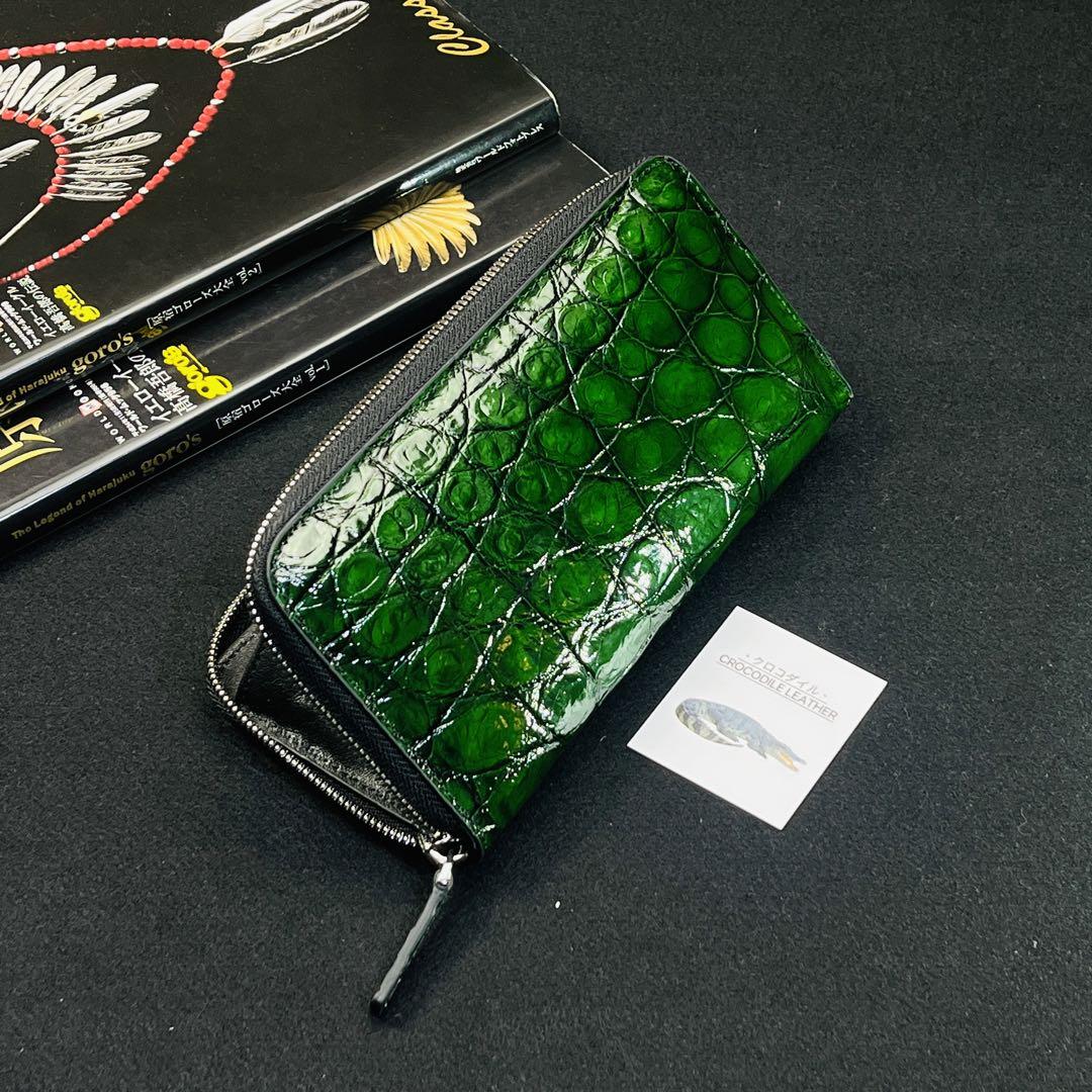 実物撮影 一枚革 クロコダイル メンズ長財布 ラウンドファスナー 新品