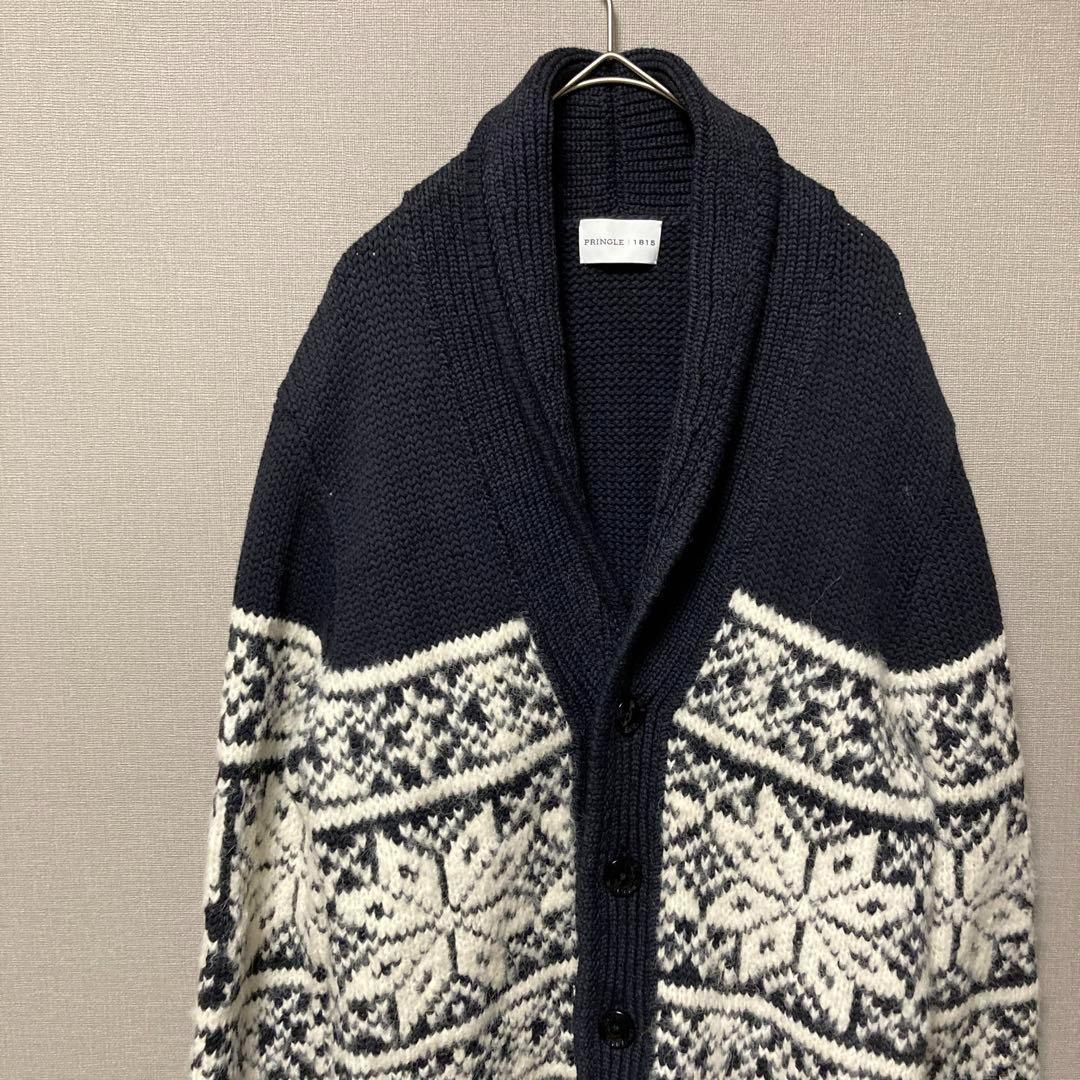 プリングル1815 ノルディック柄カーディガン(M)ブラック　厚めアルパカ混