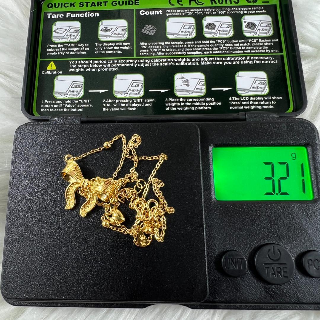純金彫刻蝶ネックレス3.21g 美品譲渡】純金刻印レディース 蝶のデザイン ネックレス3.21g