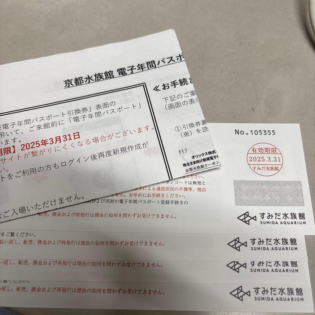 すみだ水族館年間パスポート　引換券　2枚 すみだ水族館年間パスポート引換券2枚＋水族館利用券2枚