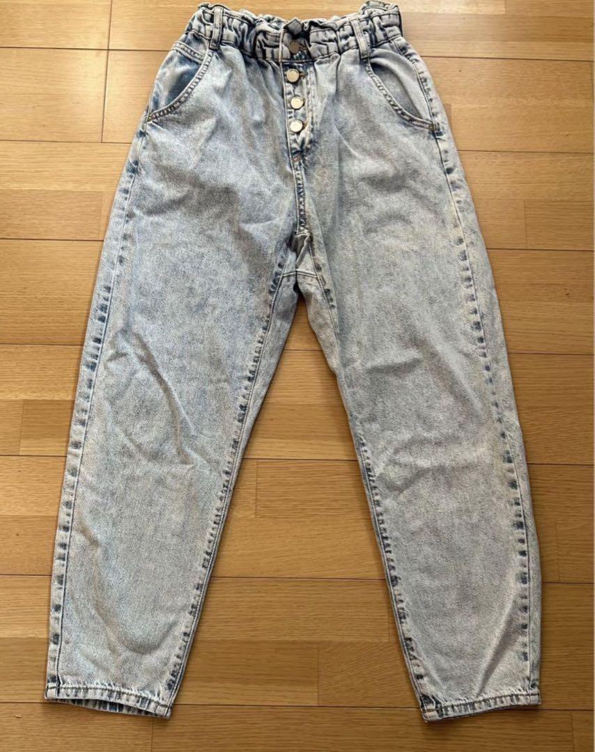 ZARA ザラ ペーパーバッグ ハイウエスト ワイドテーパードデニムパンツ