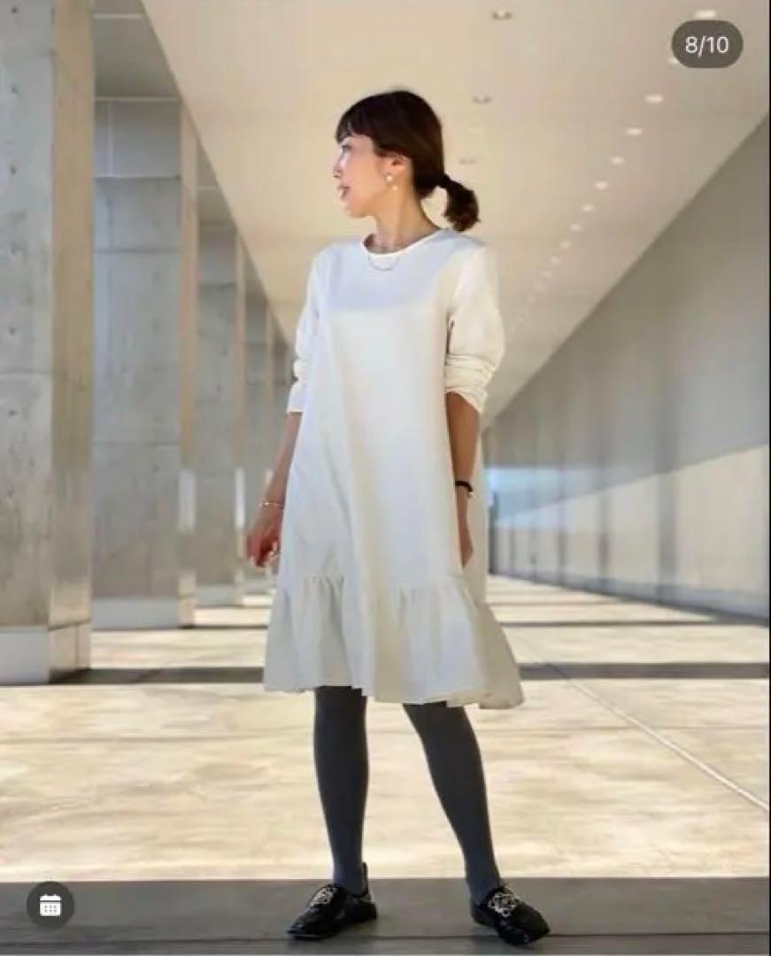 ロング丈　トレフルプラスワン　裾フリルフレアワンピース長袖