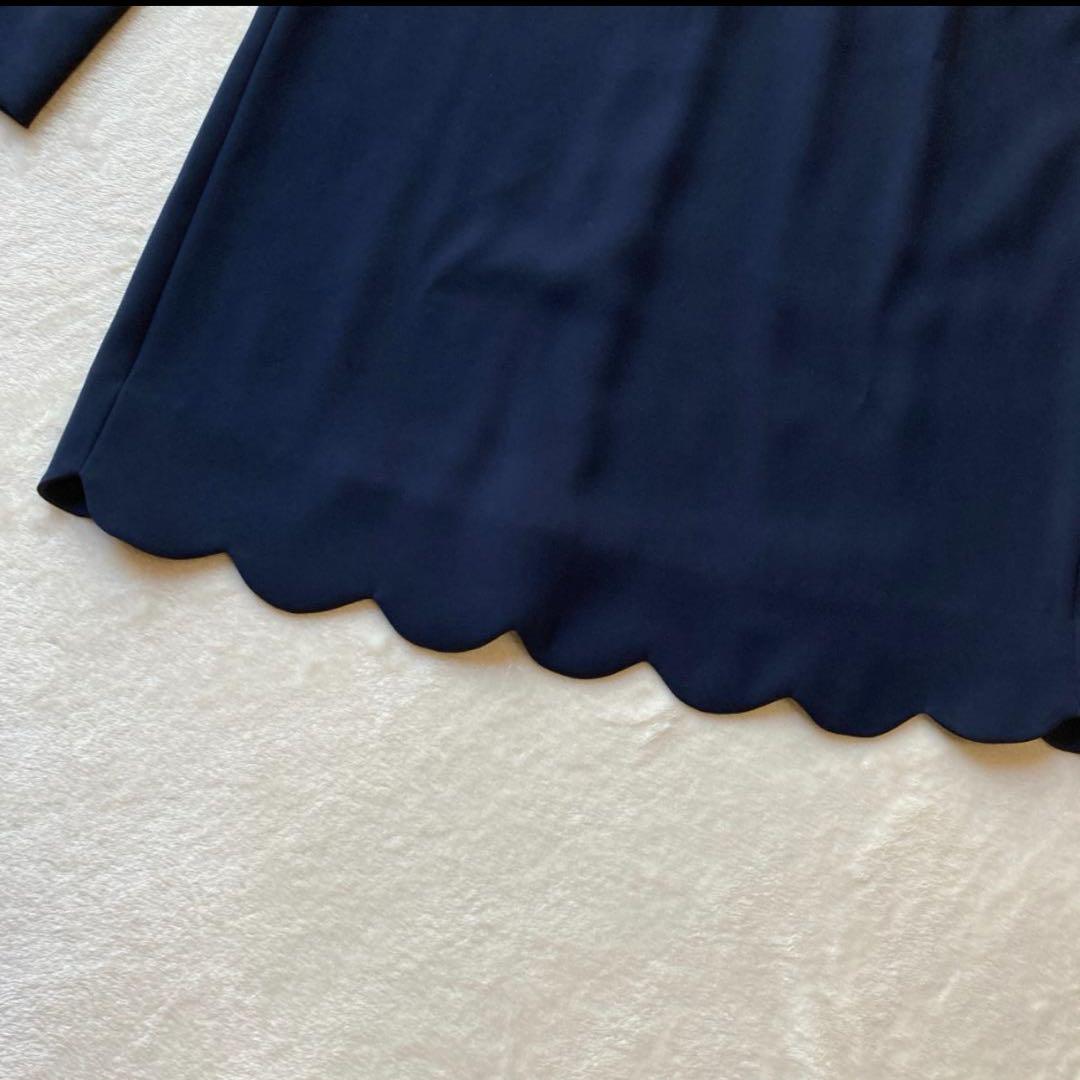 1274 美品 ヨーコチャン スカラップ ワンピース ネイビー 清楚 上品 36 1274 美品 ヨーコチャン スカラップ ワンピース ネイビー 清楚