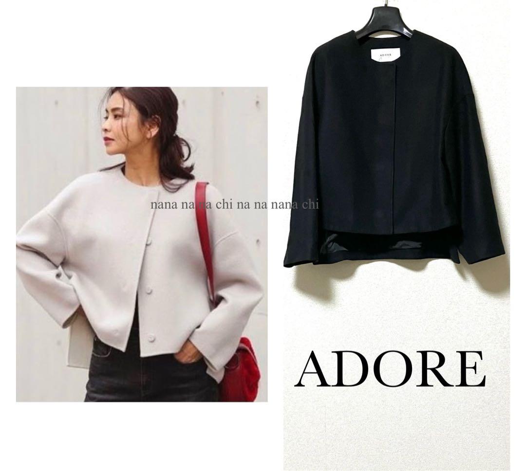 美品　アドーア　ノーカラーコート　カシミヤコート　カシミヤ100%