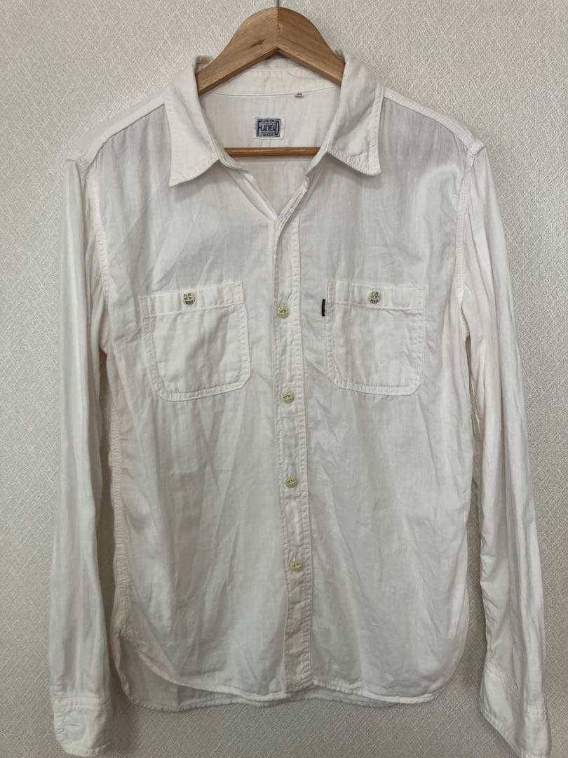 フラットヘッド☆シャンブレーシャツ☆42☆オフホワイト☆生成り☆マチ付き