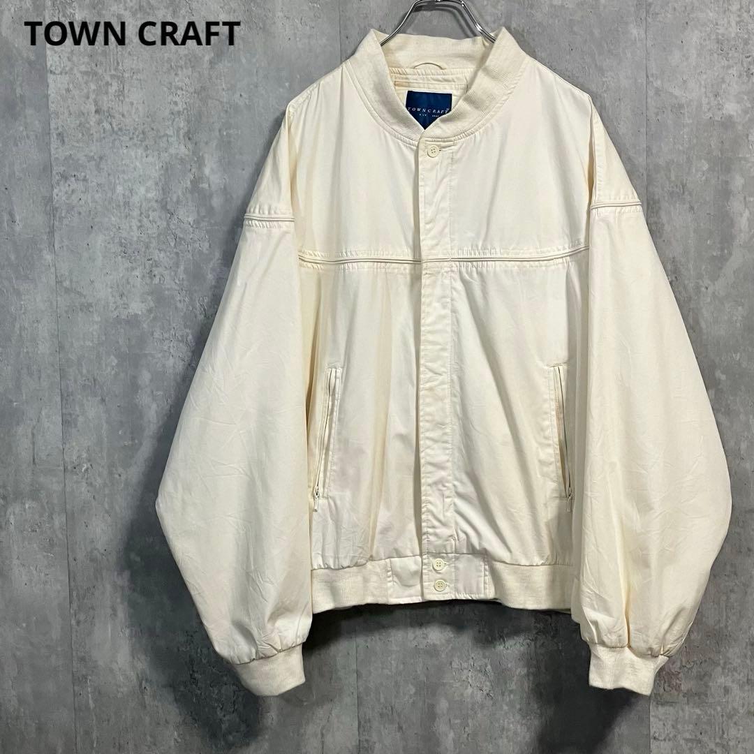 90s TOWN CRAFTダービージャケットXXLオフホワイト身幅広め短丈古着2XL 3L TOWNCRAFT