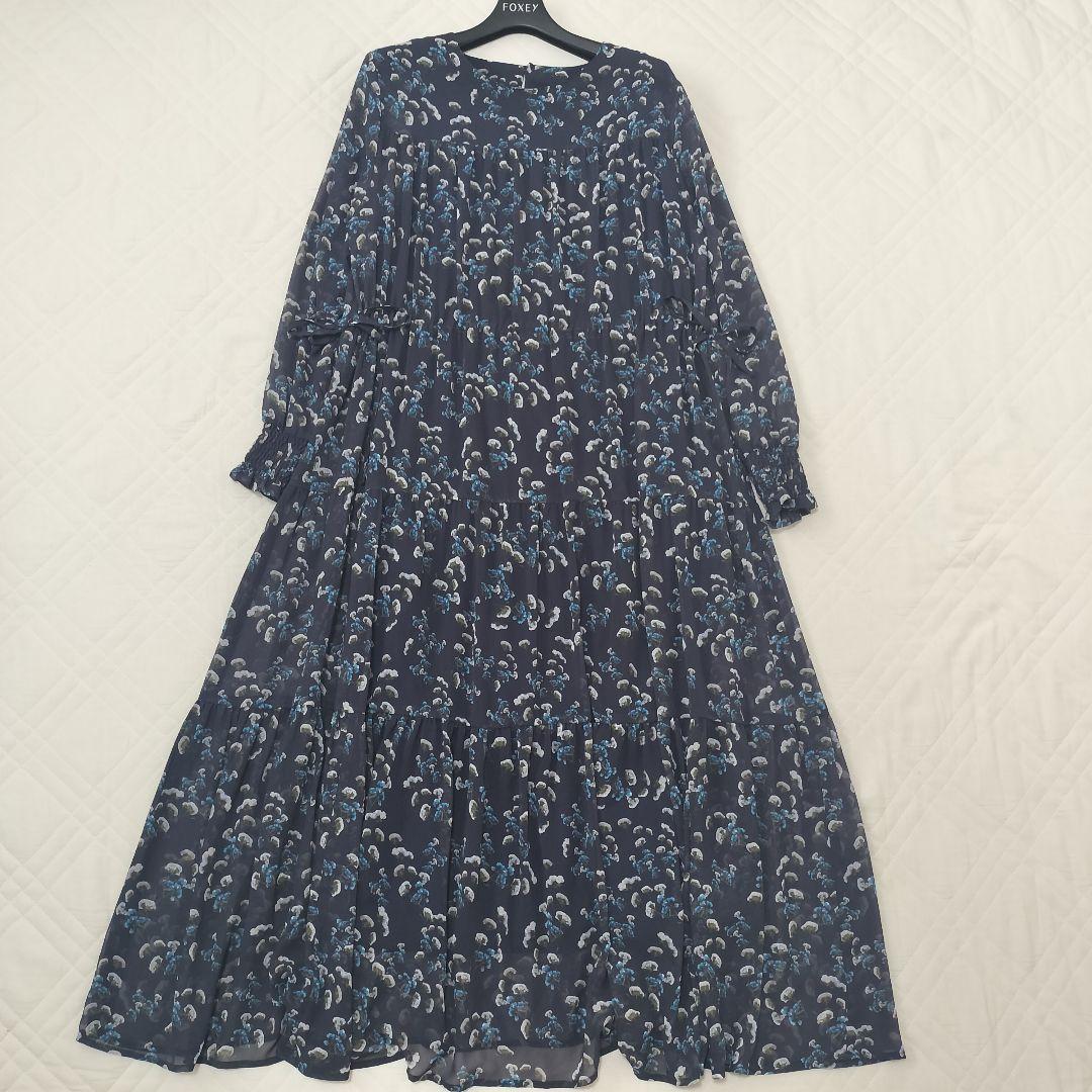 ウンディッチノーベ　花柄　シアーワンピース　ロング丈　40　L　ネイビー