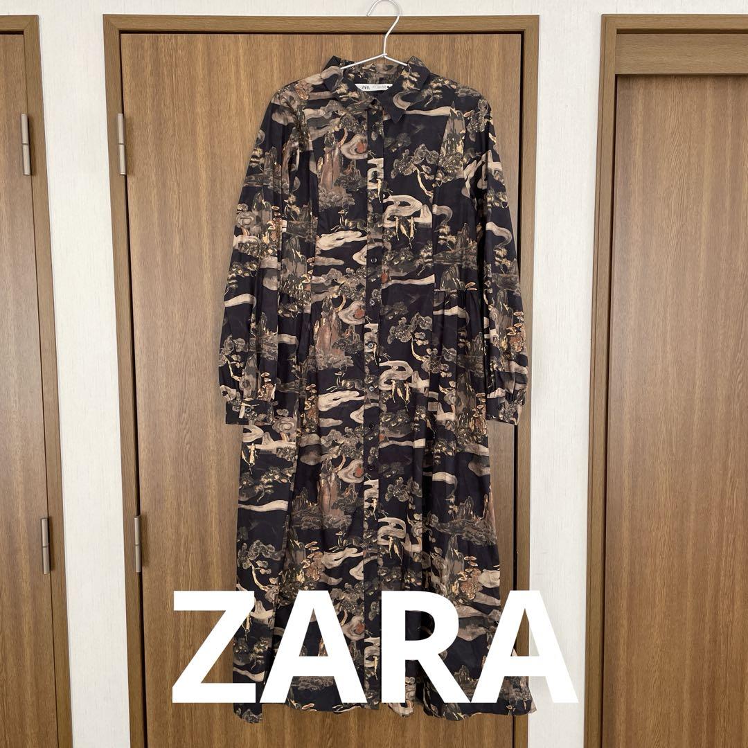 ZARA 水墨画風 シャツワンピース