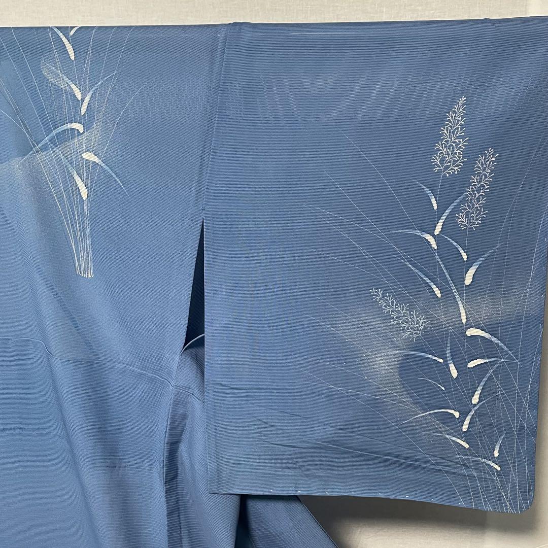 シックな花模様 青色 シルエット 正絹 薄物 夏用 絽 紗 訪問着 着物 12 シックな花模様 青色 シルエット 正絹 薄物 夏用 絽 紗 訪問着