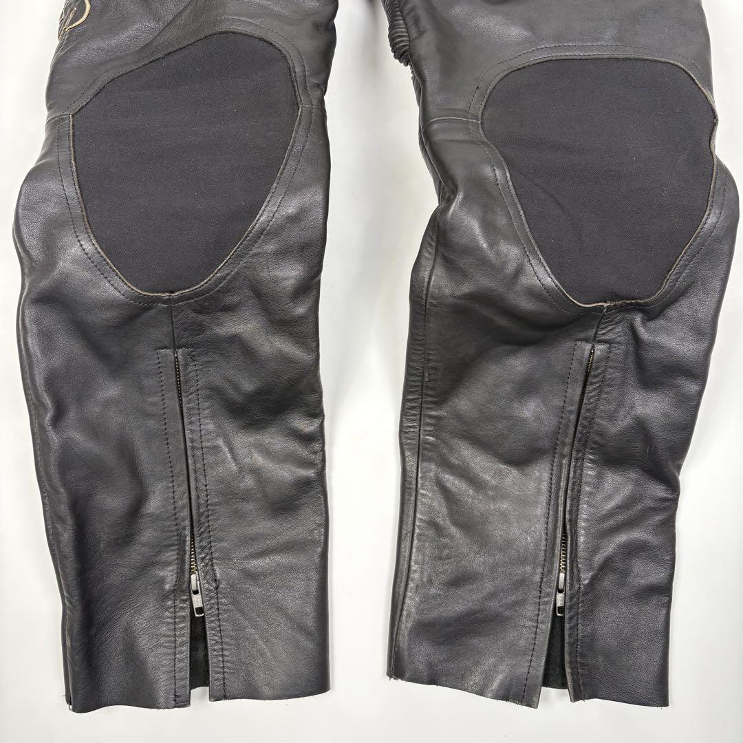 【牛革】SIMPSON レザーパンツ 黒 L パデッド ライダース 膝パッド入