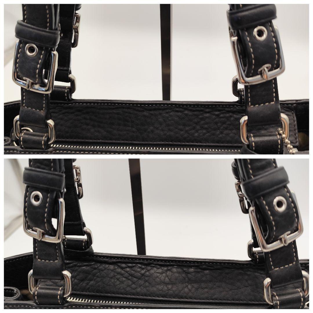 美品 コーチ トートバッグ A4 パンチング レザー ブラック シボ革 肩掛け