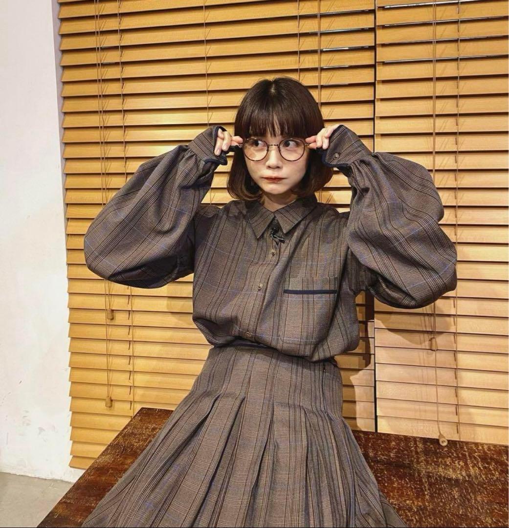 idem チェック柄ボリュームスリーブシャツ＆プリーツスカート セットアップ