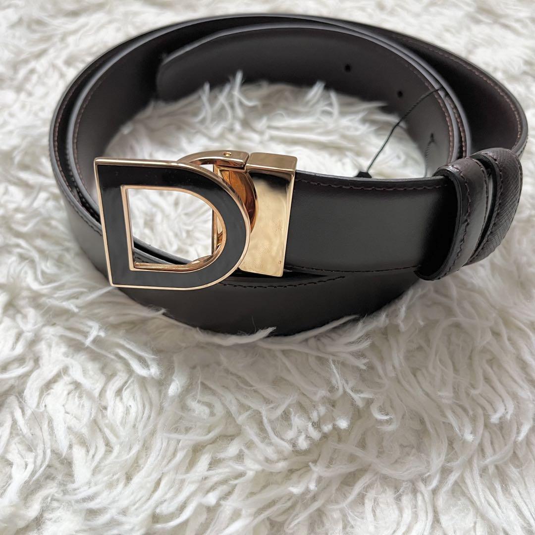 極美品　dunhill リバーシブル　本革ベルト　ダークブラウン　ゴールド