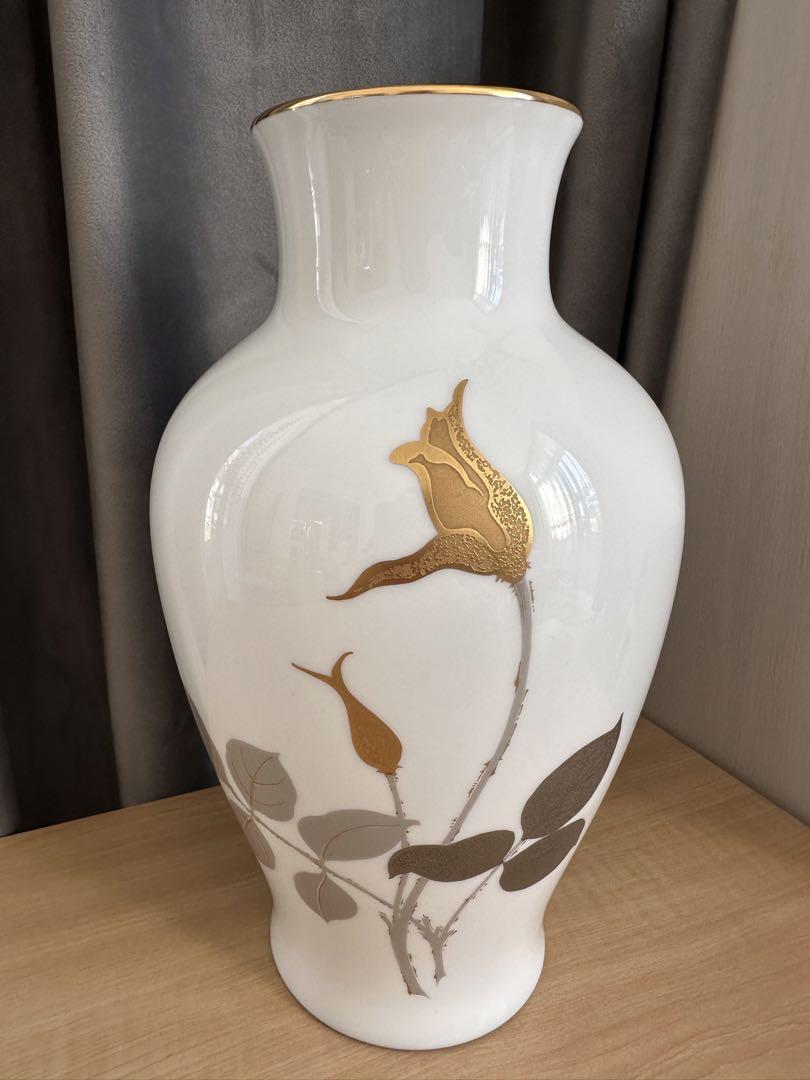 1C-1大倉陶園　花瓶　金蝕薔薇 高さ27.5cm