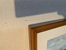 真作】絵画 水彩 古城のある風景 青空と古城 透明感あふれる古城