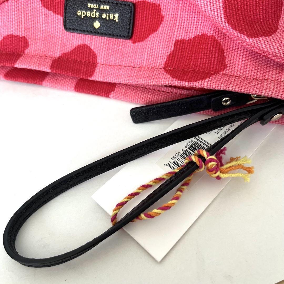 ケイトスペード katespade キャンバスリボンクラッチバック 新品タグ付✨ケイトスペード クラッチバッグ ポーチ 水玉 リボン