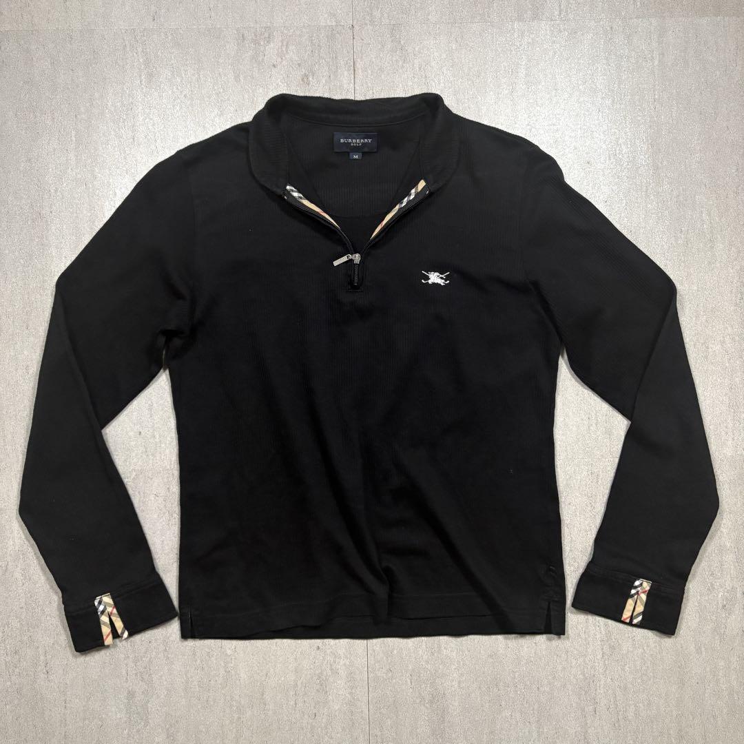【希少美品】バーバリーゴルフ　ハーフジップアップシャツ　ロゴ入り　サイズL 美品✨BURBERRY GOLF レディース ハーフジップ長袖シャツ M