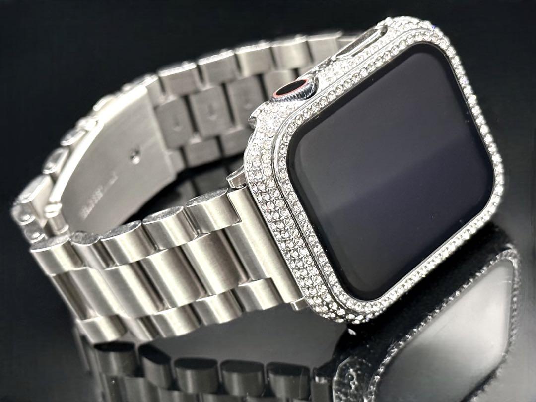 S1/Apple Watch ステンレスバンド　パヴェ保護付きカバー　キラキラ