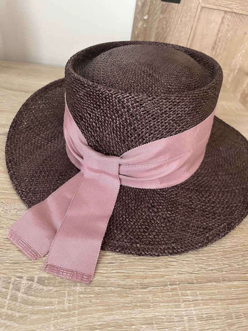 Chapeau d'O ブラウン 麦わら帽子 ピンクリボン